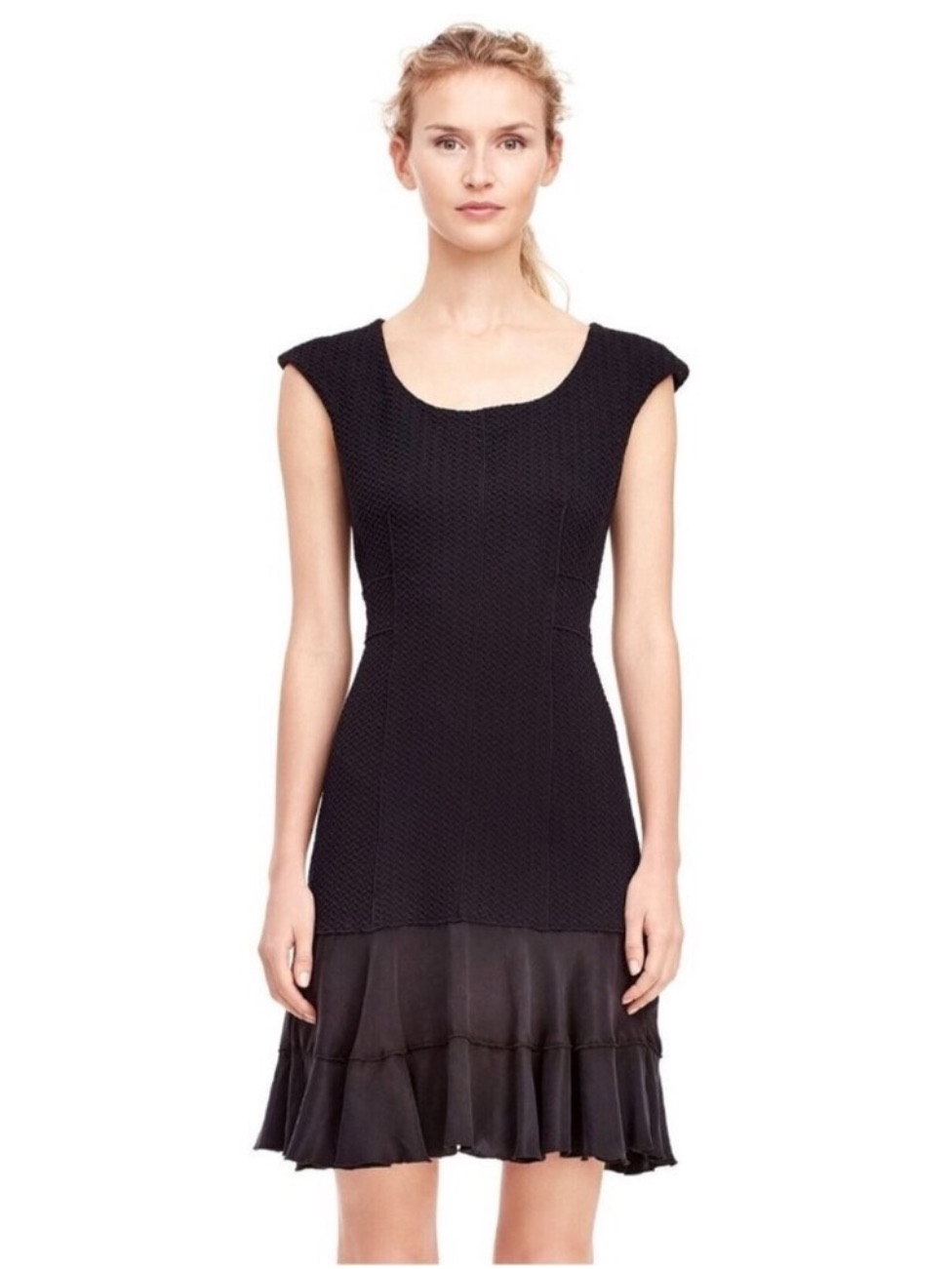Rebecca Taylor Terri Dress Sheath Textured Black Tiered Size 8